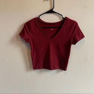 Red fitted Short Sleeve V-Neck Cropped T-Shirt